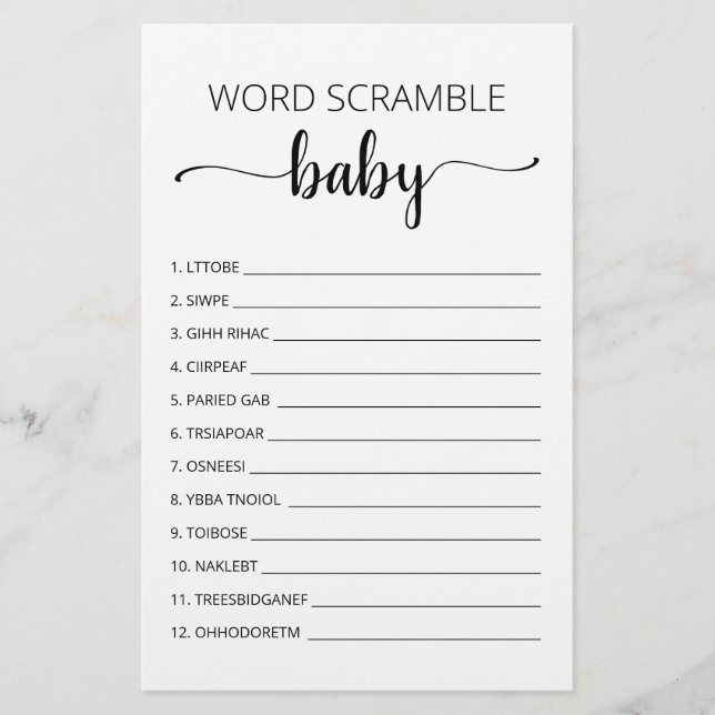 Jeu de mots mêlés bébé Jeu de fête pour Baby Showe (Devant)