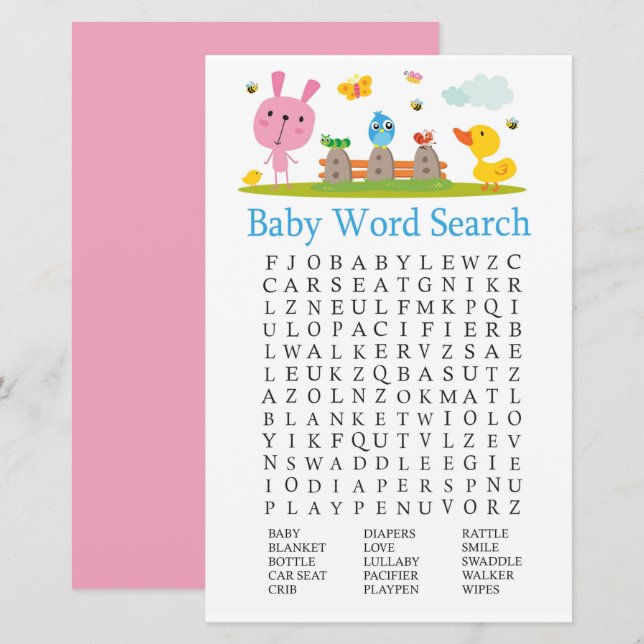 Jeu de mots mêlés bébé lapin drôle rose (Devant / Derrière)