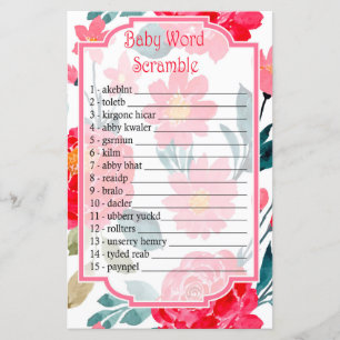 Jeu de mots mêlés bébé rose aquarelle