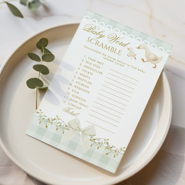 Jeu de Mots Mêlés Bébé Silly Goose Sage Baby Showe (Créateur téléchargé)