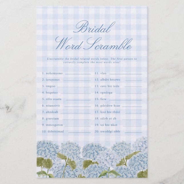 Jeu de mots mêlés bleu pour mariage (Devant)
