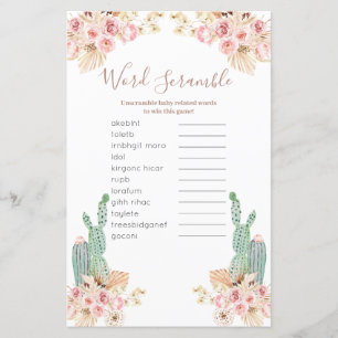Jeu de mots mêlés Boho Cactus Fleurs Roses