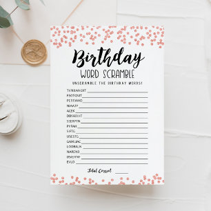 Jeu de mots mêlés d'anniversaire avec carte de rép