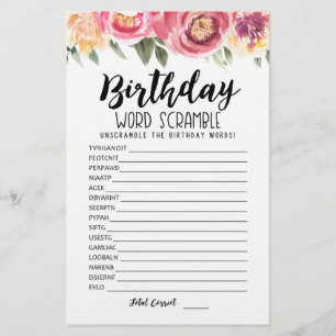 Jeu de mots mêlés d'anniversaire avec réponses