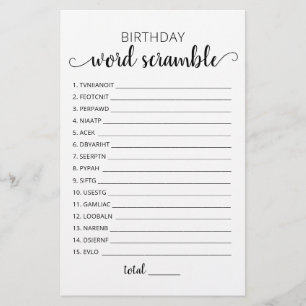 Jeu de mots mêlés d'anniversaire avec réponses