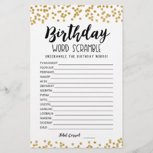 Jeu de mots mêlés d'anniversaire avec réponses