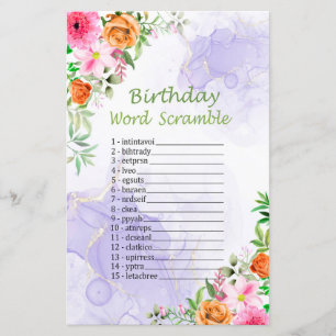 Jeu de mots mêlés d'anniversaire Fleurs roses