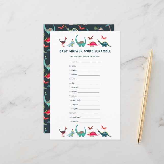 Jeu de mots mêlés de dinosaures mignons pour Baby  (Devant/Arrière en situation)