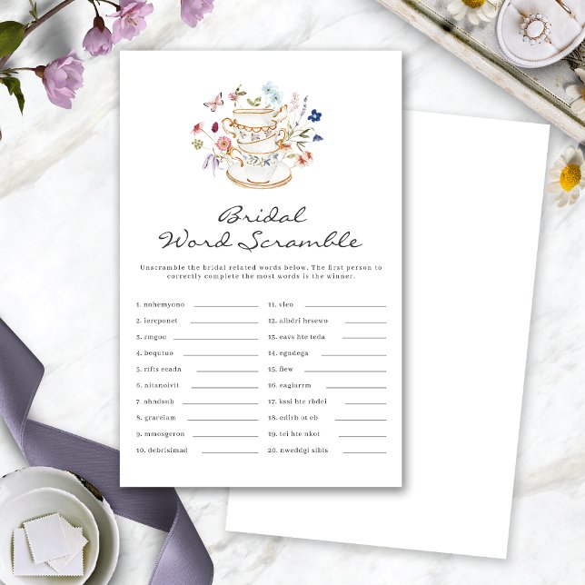 Jeu de mots mêlés de mariage au thé (Tea Cup Bridal Shower Word Scramble Game by Painted Paperie
)