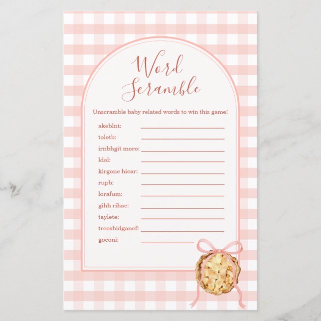 Jeu de mots mêlés Gingham Rose pastel Cutie Pie (Devant)