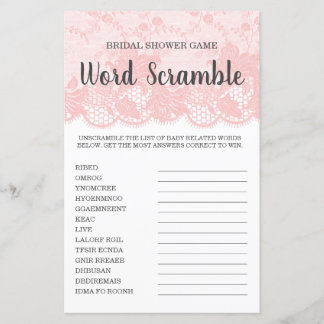 Jeu de mots mêlés mariage ruban de dentelle rose