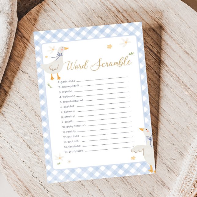 Jeu de mots mêlés pour Baby Shower Silly Goose Gin (Silly Goose Baby Shower Game)