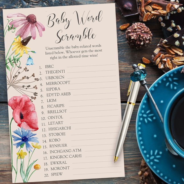 Jeu de mots mêlés pour Baby Shower sur le thème de (Baby Word Scramble Baby Shower Game from my Wildflower Charm collection)