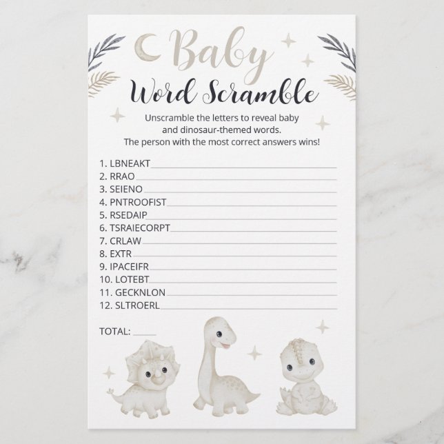 Jeu de Mots Mêlés pour Baby Shower sur le Thème de (Devant)