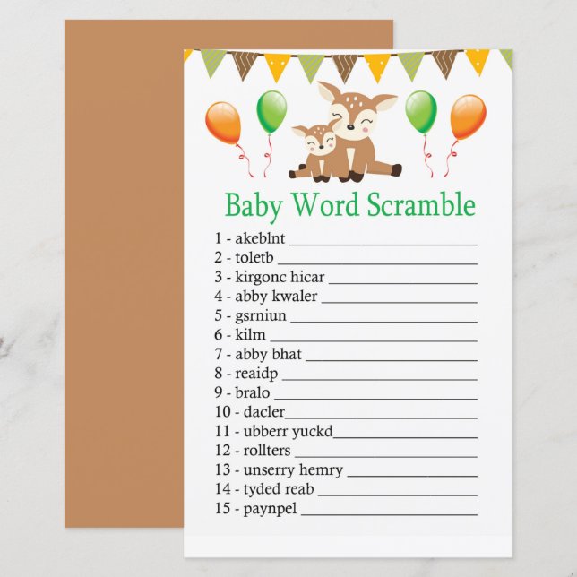 Jeu de mots mêlés pour bébé faon mignon (Devant / Derrière)