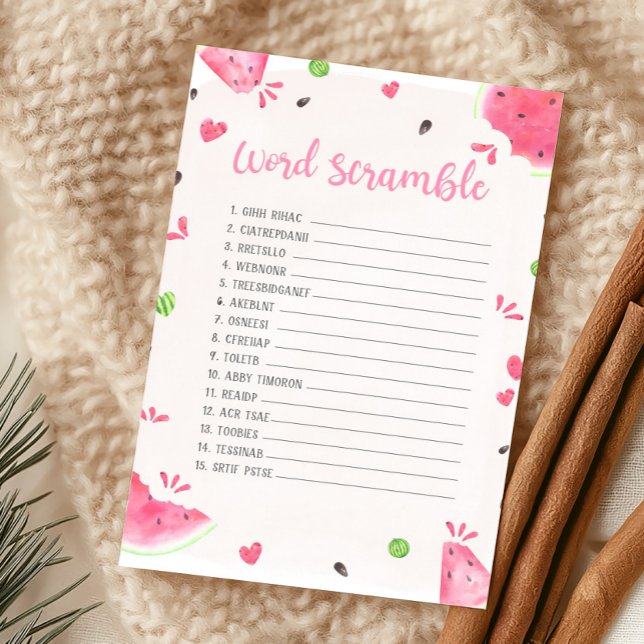 Jeu de mots mêlés pour bébé fille avec pastèque so (Sweet Little Baby Word Scramble Game)