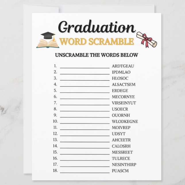 Jeu de mots mêlés pour la remise de diplômes (Devant)