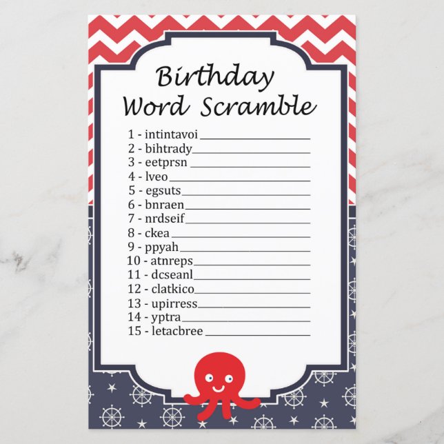 Jeu de mots mêlés pour l'anniversaire de la pieuvr (Devant)