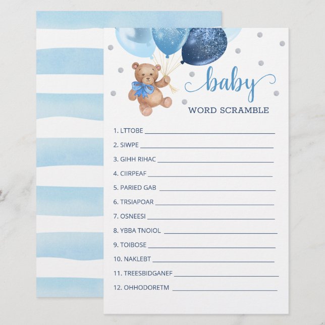 Jeu de mots mêlés pour l'ours en peluche de la Bab (Devant / Derrière)
