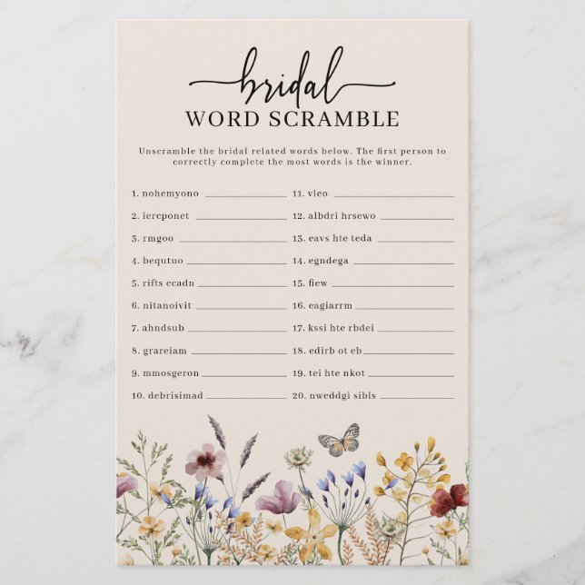 Jeu de mots mêlés pour mariage (Devant)