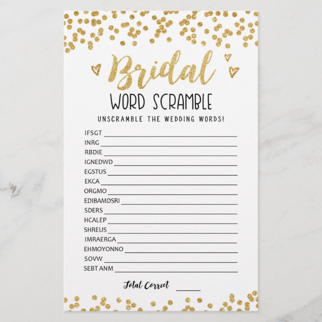 Jeu de mots mêlés pour mariage avec réponses (Devant)