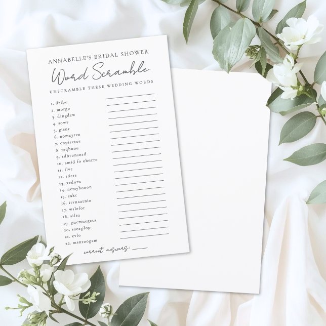 Jeu de mots mêlés pour mariage Cérémonie de douche (Wedding Word Scramble Bridal Shower Game)