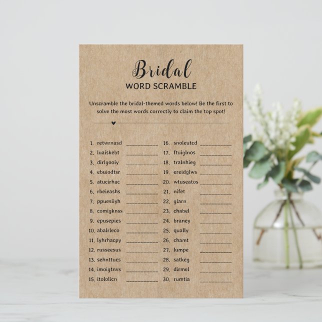 Jeu de mots mêlés pour une baby shower Rustique su (Debout devant)