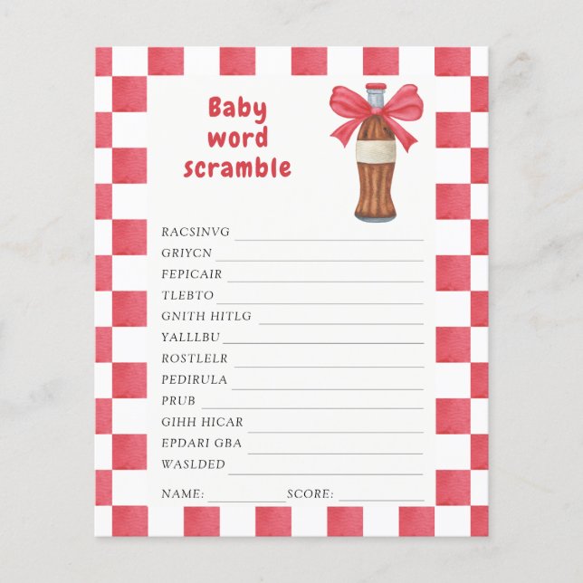 Jeu de mots mêlés pour une baby shower Soda (Devant)