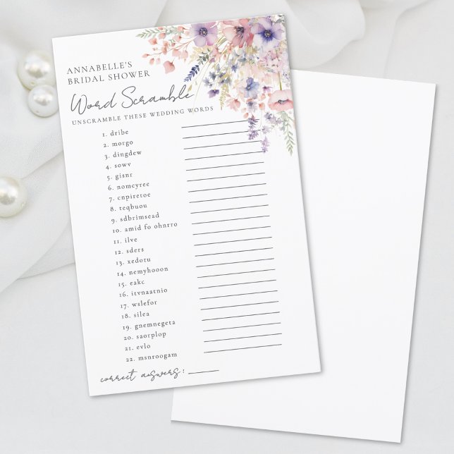 Jeu de mots mêlés pour une fête de mariage sur le  (Word Scramble Wildflower Bridal Shower Game)