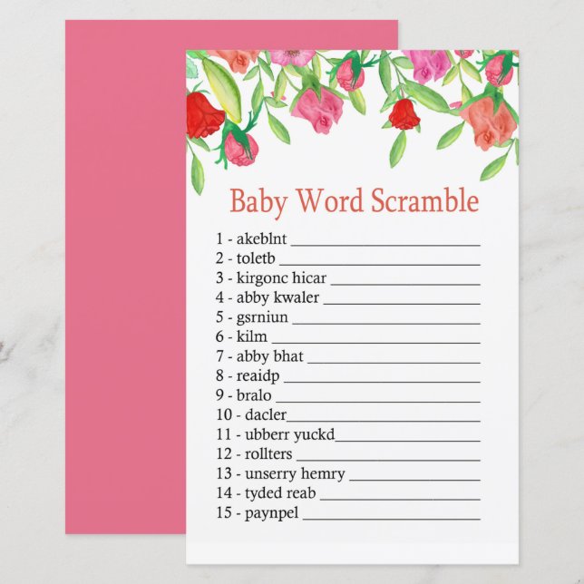 Jeu de mots mêlés Rose Baby (Devant / Derrière)