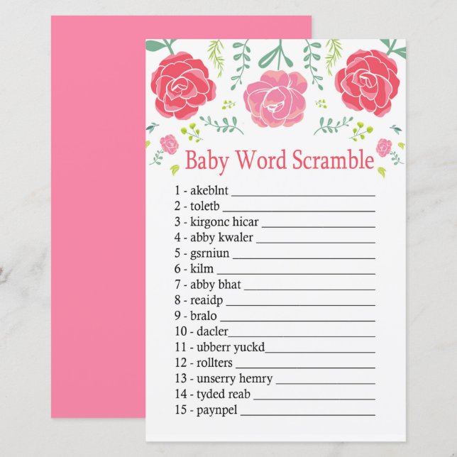 jeu de mots mêlés Roses Baby (Devant / Derrière)