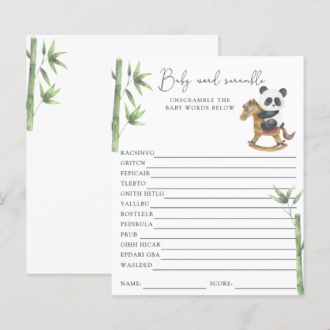 Jeu de mots mêlés sur l'ours panda | Jeu de baby s (Devant / Derrière)
