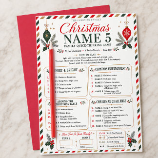 Jeu de Noël en équipe familiale « Nomme 5 » pour l