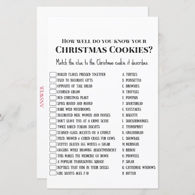 Jeu de Noël familial IMPRIMÉ (Devant / Derrière)