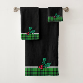 Jeu de Noël noir et ensemble de serviettes Holly