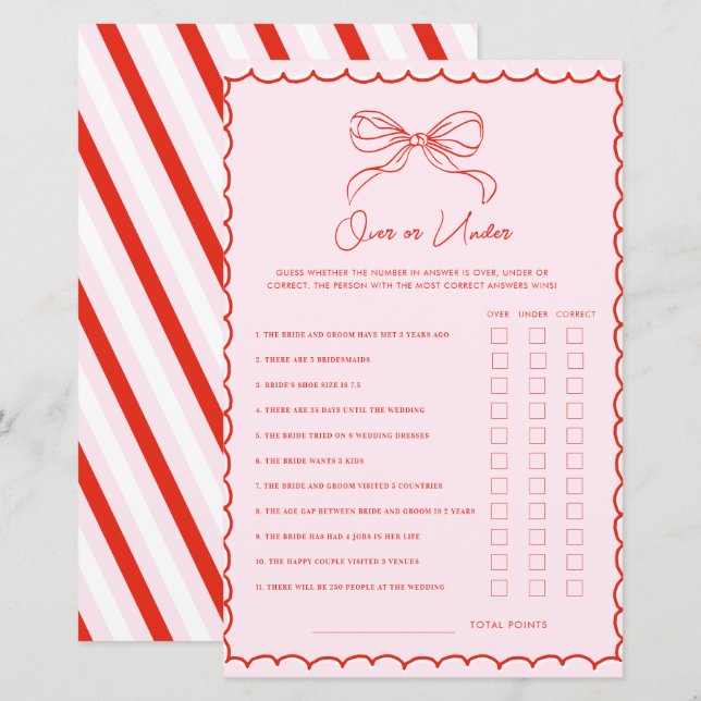 Jeu de Noël Over ou Under avec Ruban Rouge et Rose (Devant / Derrière)