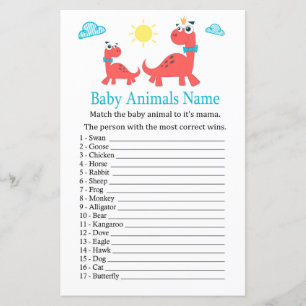 Jeu de nom d'animaux bébé dinosaure rouge