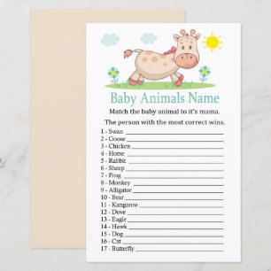 Jeu de nom d'animaux bébé girafe