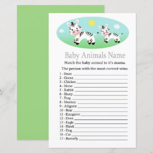 Jeu de nom d'animaux bébé zèbre