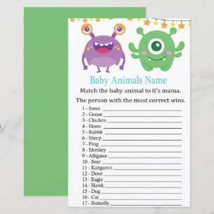 Jeu de nom d'animaux bébés monstres