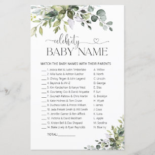 Jeu de nom de bébé de célébrité Baby Shower botani