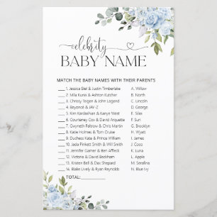 Jeu de nom de bébé de célébrité Baby Shower Fleurs