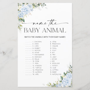 Jeu de nom floral d'hortensia bleu pour bébé anima