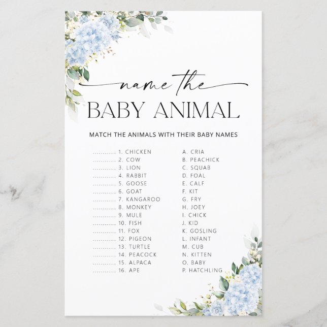 Jeu de nom floral d'hortensia bleu pour bébé anima (Devant)
