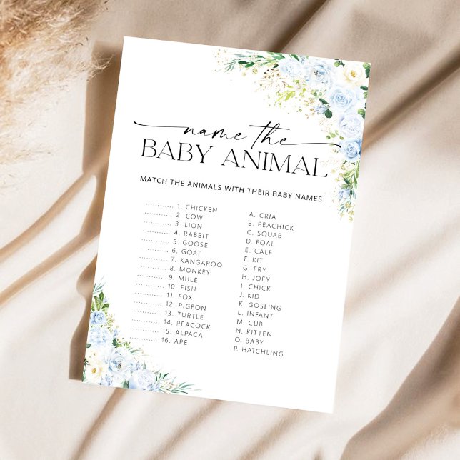 Jeu de Noms de Bébés Animaux à Fleurs Bleu Clair (Créateur téléchargé)