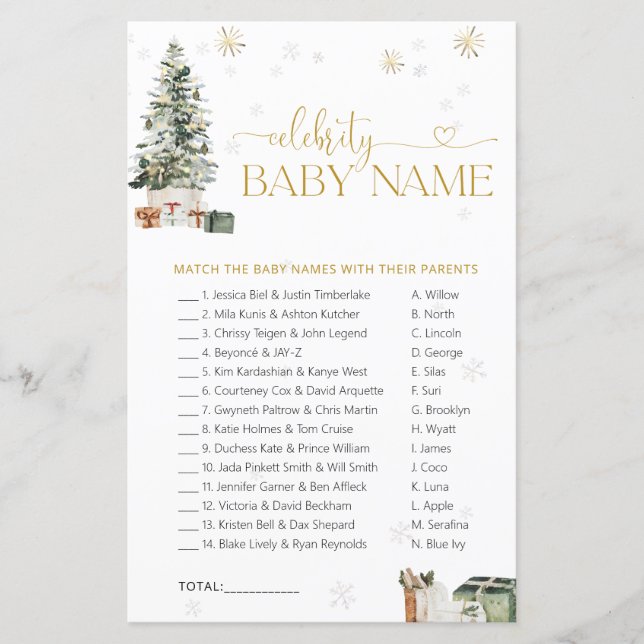 Jeu de Noms de Bébés Célébrités au Sapin de Noël (Devant)