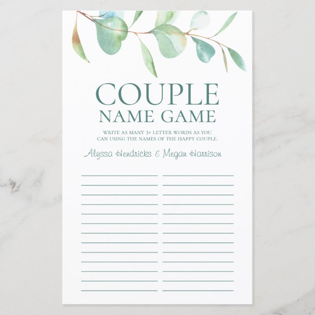 Jeu de noms de couple LGBTQ Eucalyptus (Devant)