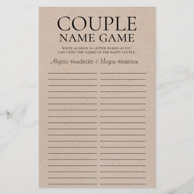 Jeu de noms de couple LGBTQ Rustique (Devant)