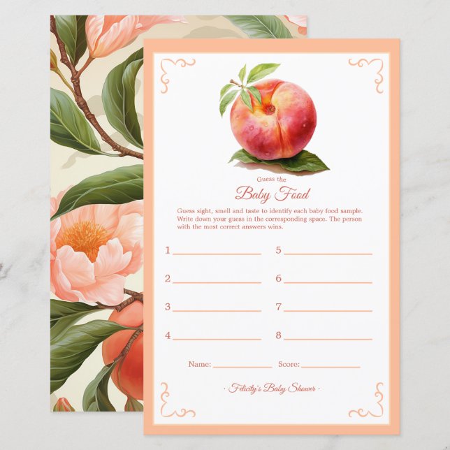 Jeu de nourriture pour baby shower Peach Fuzz (Devant / Derrière)