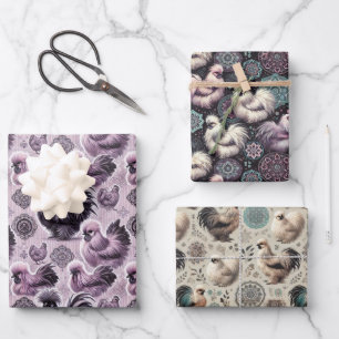 Jeu de papier à envelopper plat 3 feuilles de poul